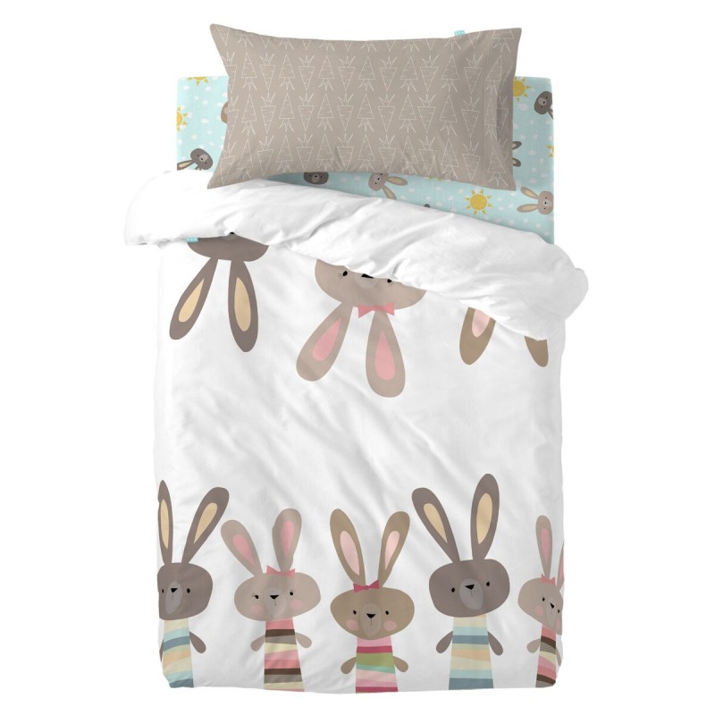 Parure de couette HappyFriday Moshi Moshi Rabbit Family Multicouleur Lit de bébé 2 Pièces