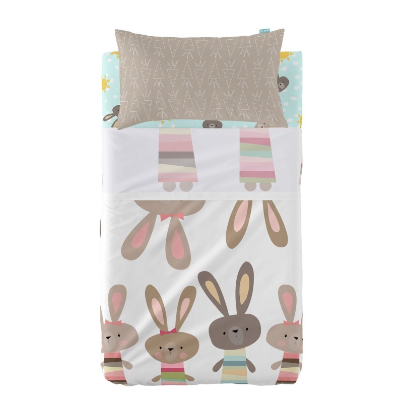 Jeu de draps HappyFriday Moshi Moshi Rabbit family Multicouleur Lit de bébé 2 Pièces