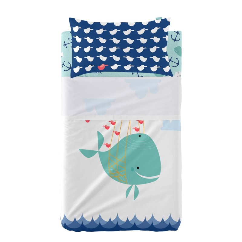 Jeu de draps HappyFriday Moshi Moshi Whale Multicouleur Lit de bébé 2 Pièces