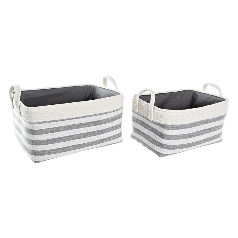 Set de basket DKD Home Decor Rayures Gris Coton (40 x 30 x 23 cm) (2 Pièces)