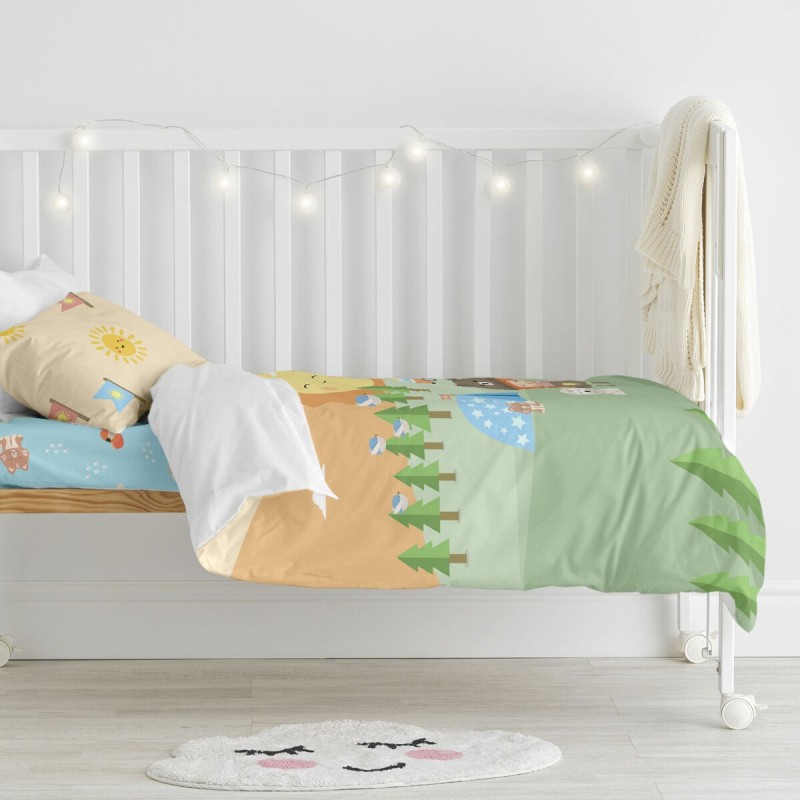 Parure de couette HappyFriday Happynois Camping Multicouleur Lit de bébé 2 Pièces