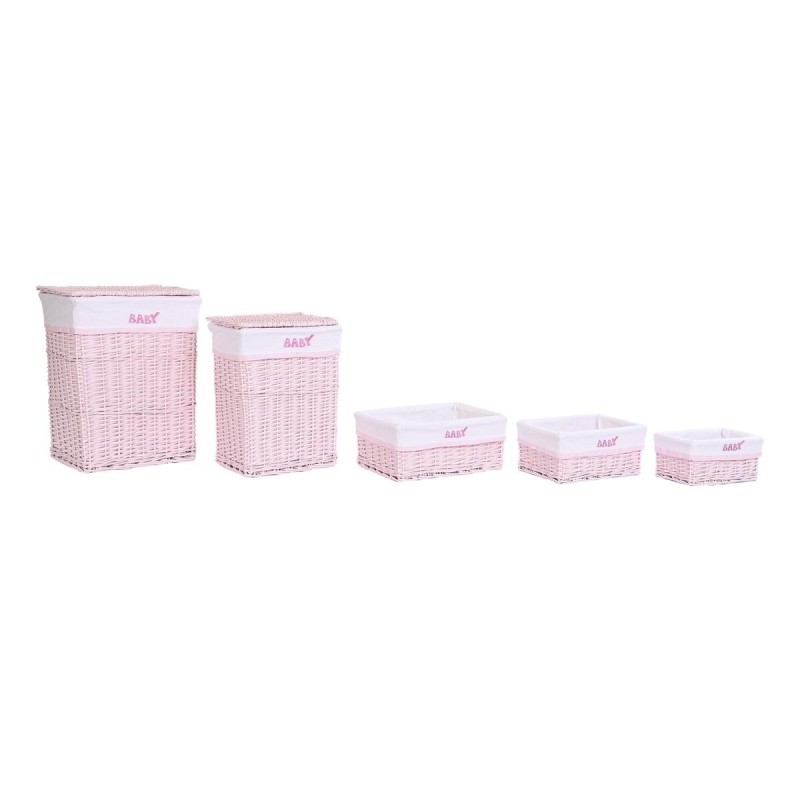 Lot de paniers DKD Home Decor Rose Polyester Enfant osier (44 x 34 x 56 cm)