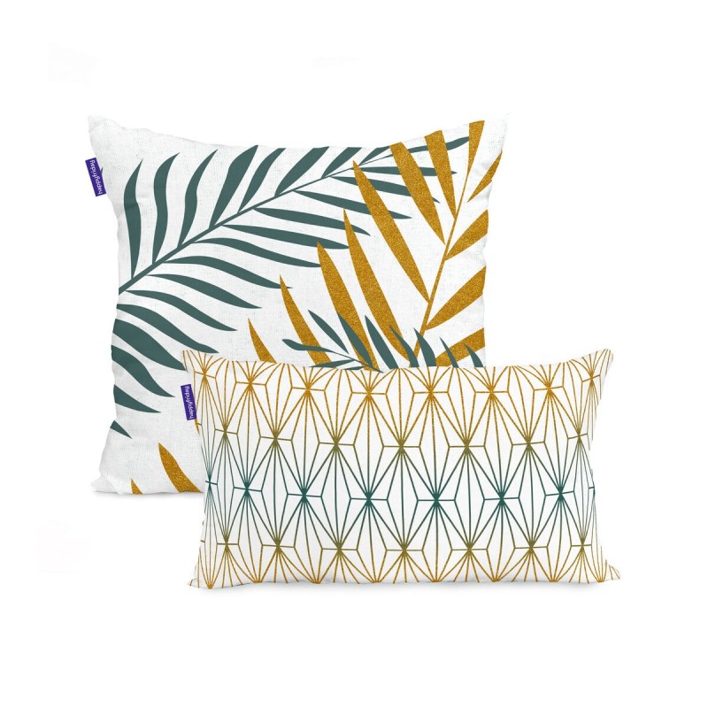 Housse de coussin HappyFriday Blanc Foliage mint Multicouleur 2 Pièces