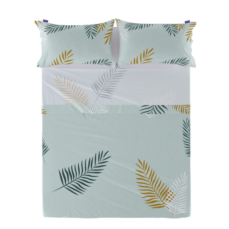 Drap HappyFriday Blanc Foliage Mint Multicouleur 240 x 270 cm