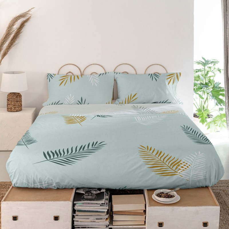 Drap HappyFriday Blanc Foliage Mint Multicouleur 210 x 270 cm