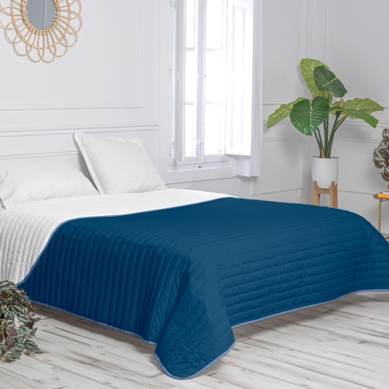 Couette réversible HappyFriday Basic Dash Blanc Blue marine 240 x 260 cm