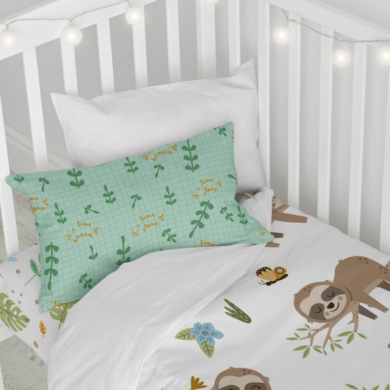 Parure de couette HappyFriday Moshi Moshi Happy Sloth Multicouleur Lit de bébé 2 Pièces