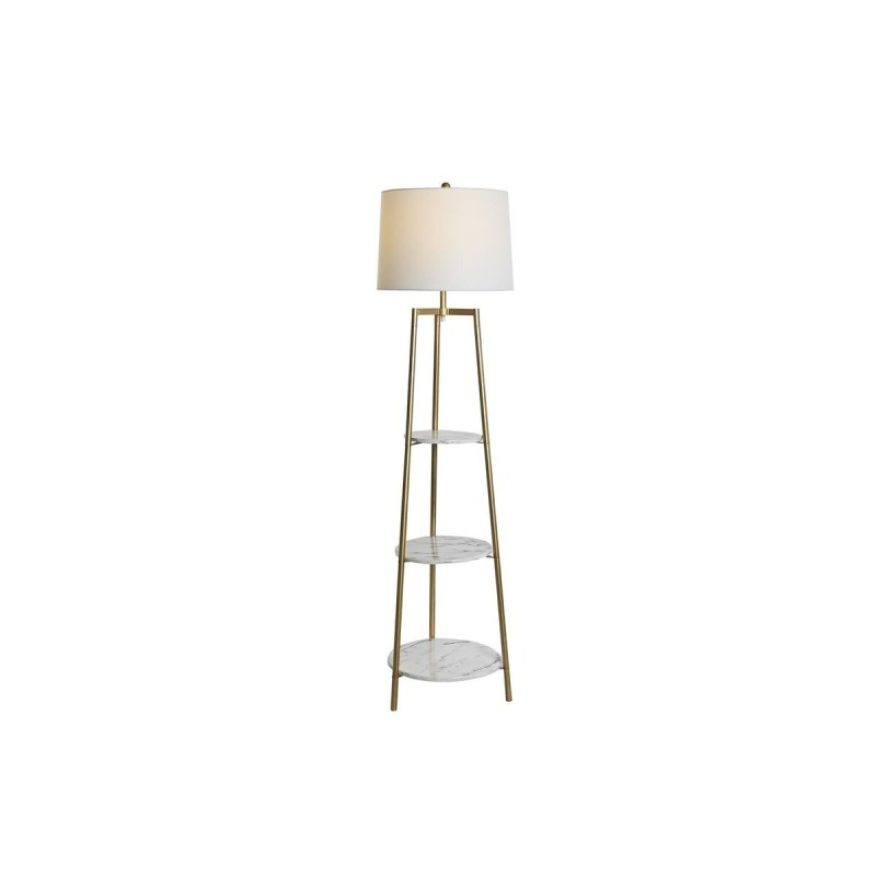 Lampadaire DKD Home Decor Doré Métal Polyester Blanc 50 W Bois MDF (41 x 41 x 156 cm)