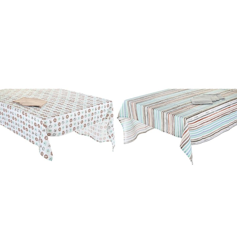 Nappe et serviettes de table DKD Home Decor 2 Unités 150 x 150 x 0,5 cm Gris Bleu ciel