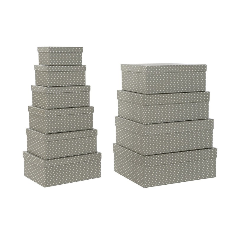 Jeu de Caisses de Rangement Empilables DKD Home Decor Taupes Gris Blanc Carton (43