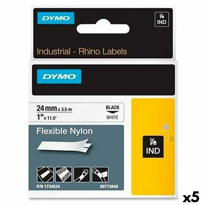 Ruban Laminé pour Etiqueteuses Dymo Rhino Noir Blanc (5 Unités)