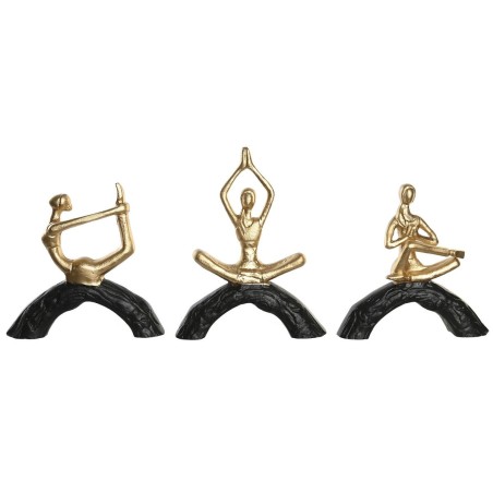 Figurine Décorative DKD Home Decor 28 x 7 x 35 cm 28 x 8 x 36 cm Noir Doré Yoga (3 Unités)