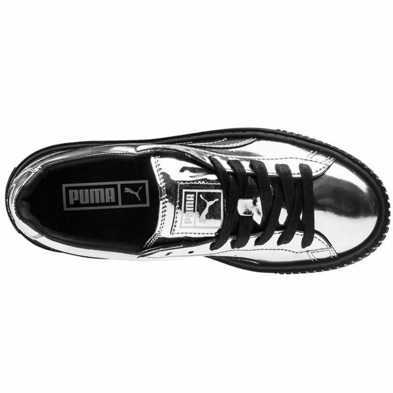 Chaussures de sport pour femme Puma Basket Platform Metallic  Gris clair