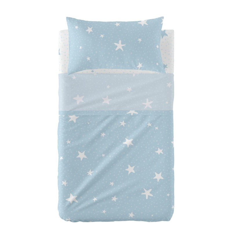 Jeu de draps HappyFriday Basic Kids Little star Bleu Lit de bébé 2 Pièces