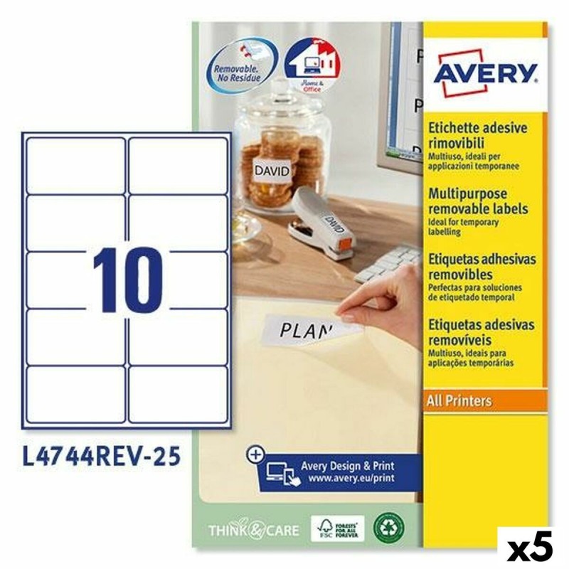 Etiquettes pour Imprimante Avery L4744REV Blanc 25 Volets 96 x 50