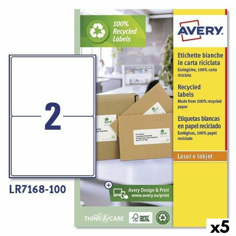 Etiquettes pour Imprimante Avery LR7168 Blanc 100 Volets 199