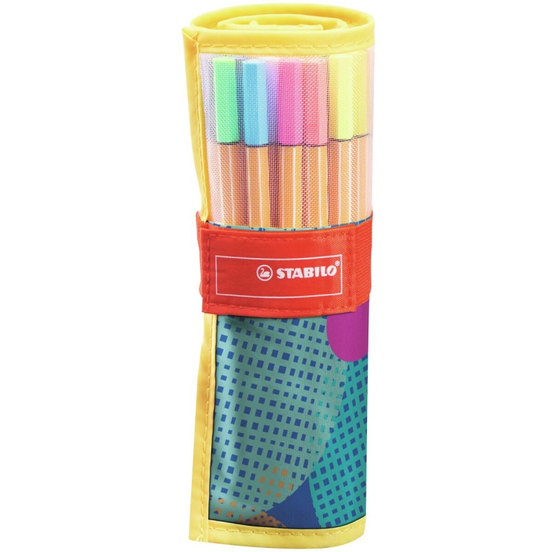 Ensemble de Marqueurs Stabilo Point 88 Yellow Rollerset étui enroulable Multicouleur