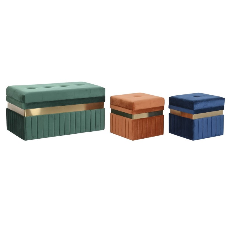 Banquette DKD Home Decor Bleu Vert Orange Doré Bois MDF 93 x 47 x 45 cm (3 Unités)