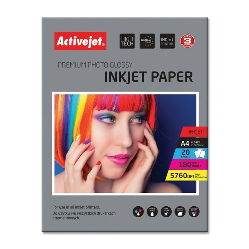 Papier Photo Glacé Activejet AP4-180G20 A4 20 Volets 21 x 29