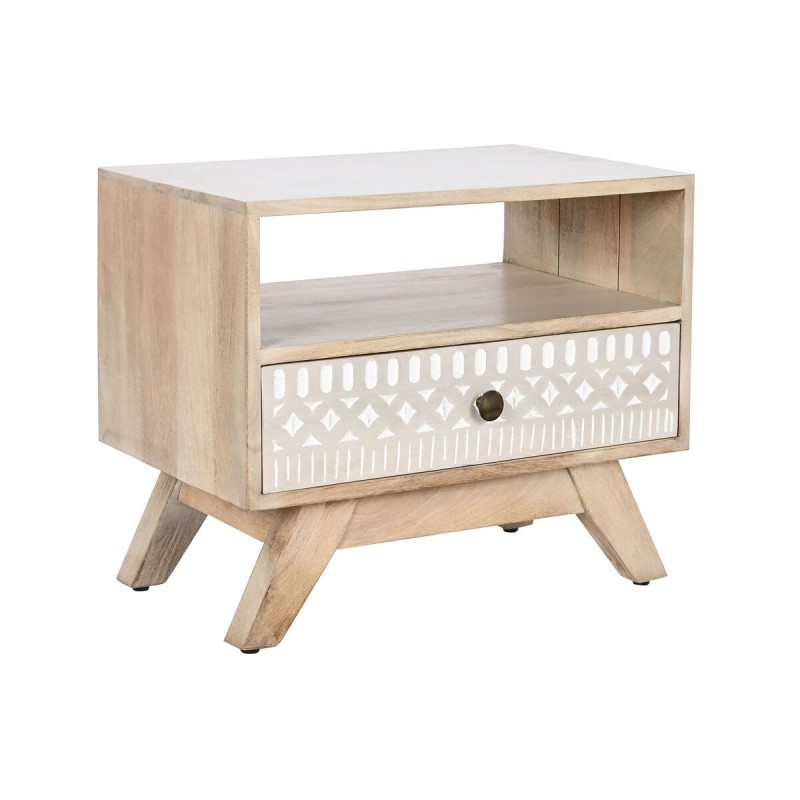 Table de Nuit DKD Home Decor Blanc Naturel Bois de manguier 55 x 35 x 45 cm