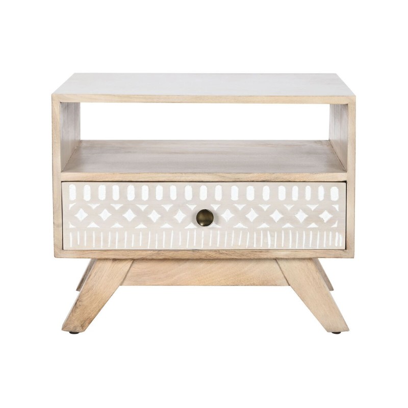 Table de Nuit DKD Home Decor Blanc Naturel Bois de manguier 55 x 35 x 45 cm