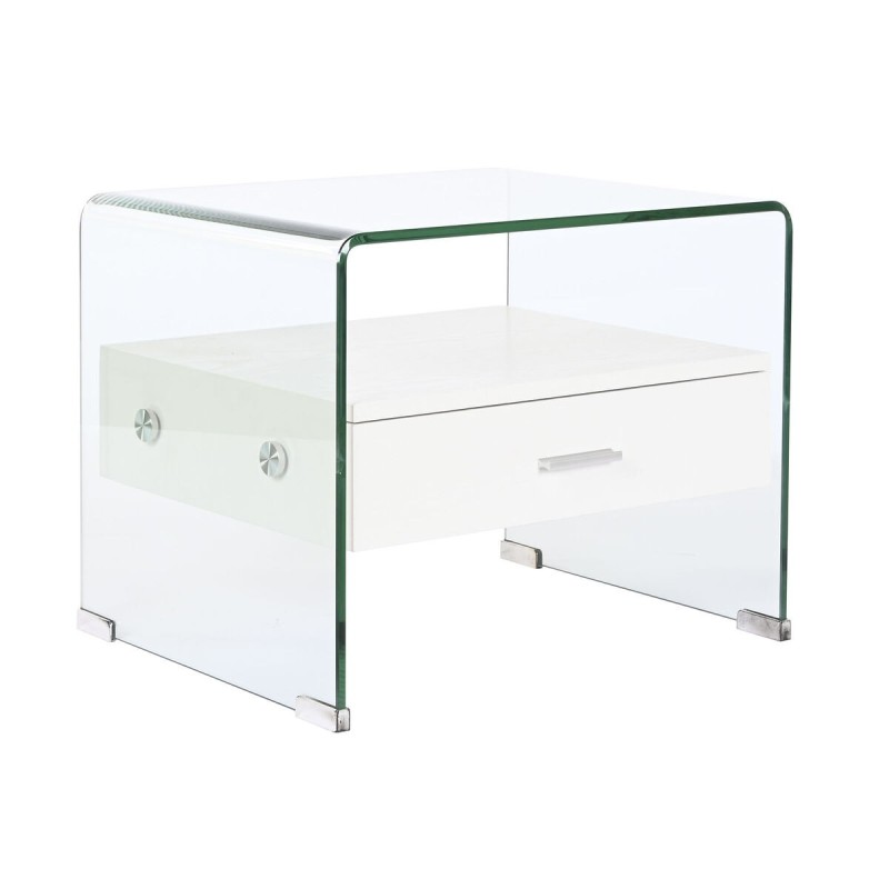 Table de Nuit DKD Home Decor Blanc Transparent Verre Bois MDF 50 x 40 x 45