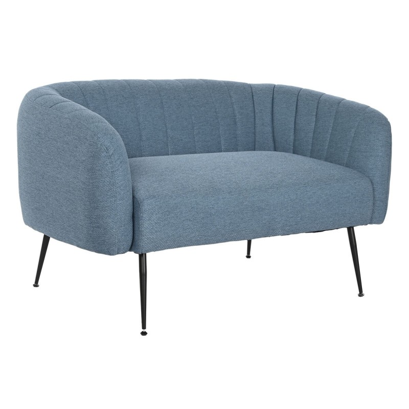 Canapé DKD Home Decor Bleu Noir Mousse Bois Métal Velours Scandi 129 x 75 x 73 cm